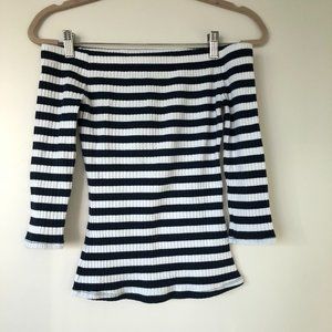 Navy Striped off the shoulder shirt